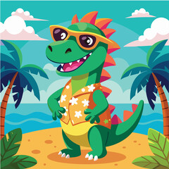 Naklejka premium frog on the beach with palm trees