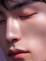 Naklejka premium Close-up of Korean Male with Pink Makeup