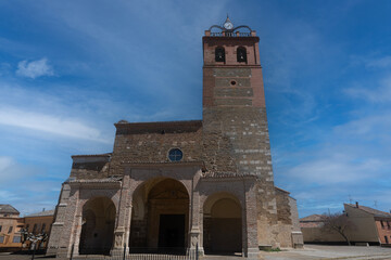 Facade of Nuestra Sra de la Asuncion Church in Osorno la Mayor, Palencia
