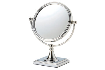 Shiny chrome vanity mirror reflects beauty