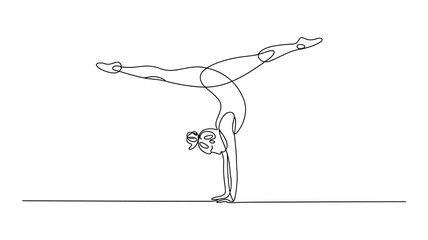 Gymnast Doing Handstand One Line Drawing Vector