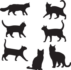 Silhouette cat set isolated in a white background vector illustration