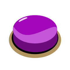 A simple, stylized dark purple button with a shiny, three-dimensional appearance. It rests on a golden-brown base