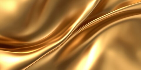 Golden fabric with flowing, wavy texture and reflective surface