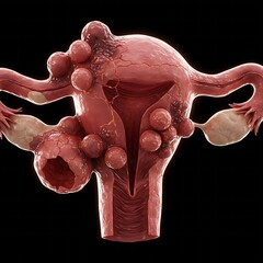A human ovary filled with cysts and cracks, symbolizing ovarian cysts or damage
