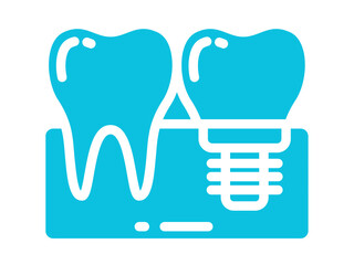 Dental implant icon showing tooth structure and implant beside natural tooth symbolizing oral health
