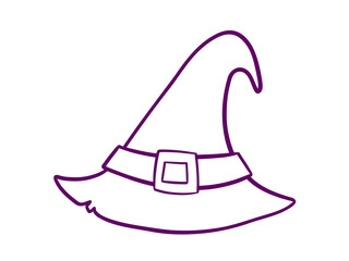 Classic outline of a witch hat icon with a buckled band for halloween or fantasy themed projects