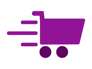 Speedy shopping cart icon representing fast delivery and quick online purchases for e-commerce and retail stores