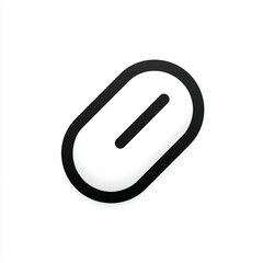 Minimalist capsule pill icon, outlined, representing medicine, health, or supplements in black and white on a white background with copy space