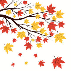 Fototapeta premium Autumn maple tree branches with falling red and yellow leaves on a white background