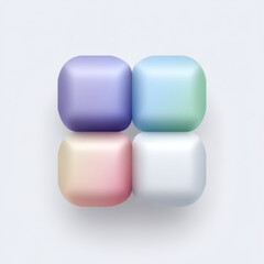 Four rounded squares, abstract, representing connection, diversity, and collaboration in pastel colors on a white background with copy space