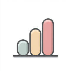 Minimalist bar chart icon, rounded style, representing growth, statistics, or data visualization in pastel pink, orange, and grey on a white background with copy space