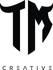 TM Shield Monogram Logo with Bull Horn – Bold Emblem Symbol for Security, Protection and Modern Branding