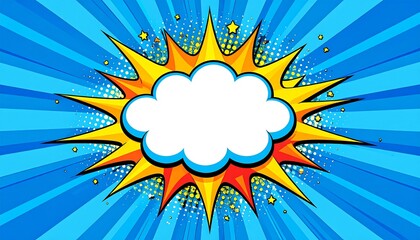 Comic book style speech bubble on a vibrant blue background