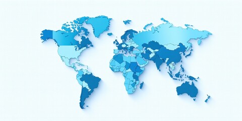 Obraz premium Detailed World Map with Various Blue Shades and Clean Background