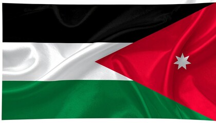 Obraz premium The flag of Jordan waving gently fabric folds realism white background with soft shading 