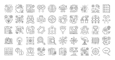 Diverse set of business concept icons showcasing planning, analysis, and problem solving