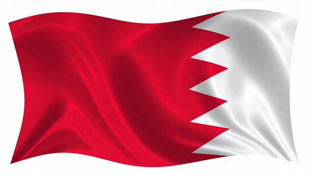 The flag of Bahrain waving proudly realistic cloth folds white background with clean lighting

