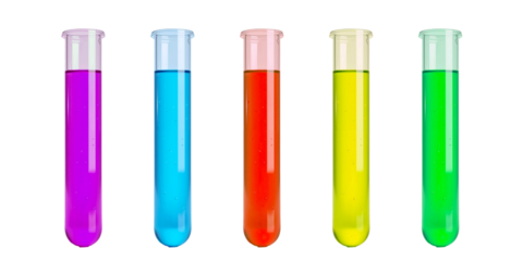 5色の液体が入った5本の試験管 PNG透過背景