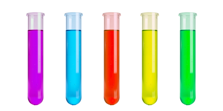 5色の液体が入った5本の試験管 PNG透過背景