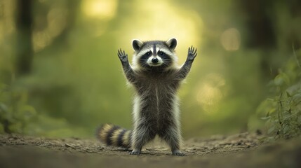 Fototapeta premium Playful raccoon in forest