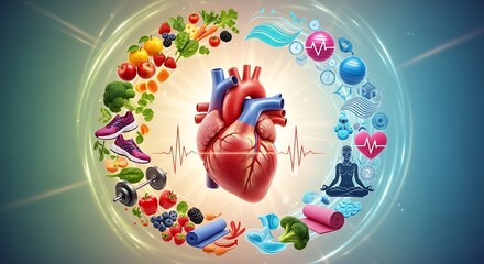 Holistic health approach for healthy heart with exercise, diet, yoga