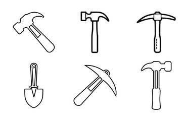 Hammer and construction Tool line icon set.