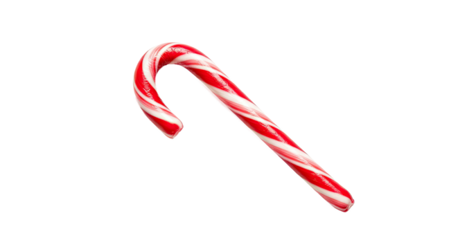 Festive Striped Candy Cane on Red Background, Holiday Treat