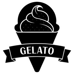 Black and white gelato cone logo with ribbon ice cream