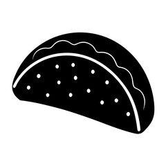 Black and white graphic of a taco with white dots food
