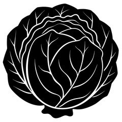Black and white graphic of a whole cabbage vegetable
