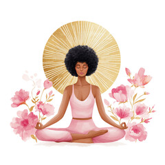 yoga woman in lotus position, watercolor style