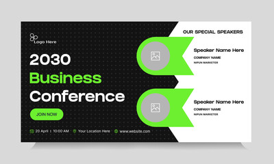 Obraz premium Digital business yearly conference digital webinar banner template design, online meeting banner design, talk show banner design, editable vector eps 10 file format