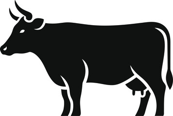 Simple silhouette of a cow standing profile view minimalist livestock farm animal icon vector