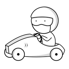 A race car driver behind the wheel