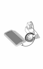 a drawing of a phone and charger connected to a Electric socket