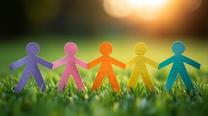 Colorful Paper Chain People Holding Hands in Unity