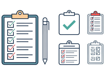 Checklist and To Do List Icons for Task Management and Project Planning in Modern Flat Design Style