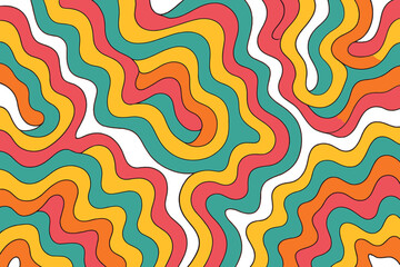 Vibrant wavy retro square background with groovy fluid psychedelic abstract pattern, 60s 70s retro vibe, funky trippy colorful print, bright multicolor abstract art