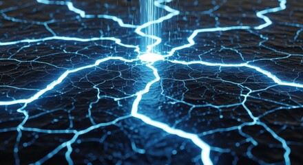 Obraz premium Futuristic Blue Lightning Electric Crackling Pattern on Dark Surface