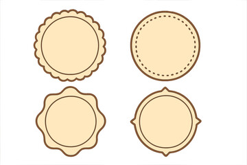Vector set of blank vintage labels. Round retro badges collection for design. Circle sticker templates with decorative frames. Old-fashioned seal, emblem, or price tag pack.
