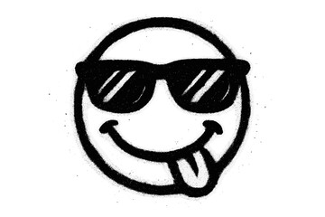 Graffiti smiley face with tongue out and cool 90s sunglasses. Spray painted grunge emoticon character. Urban street art stencil style icon. Retro cheeky smile symbol vector.