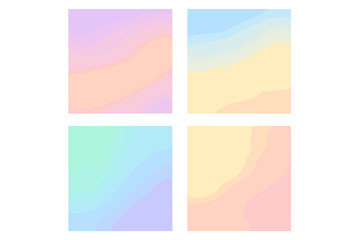 Obraz premium Set of 4 pastel grainy gradient backgrounds. Soft abstract blurred vibrant texture collection for web design, social media posts, branding and posters. Modern vector art.
