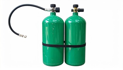 green oxygen tank isolated on clean white background for medical healthcare hospital emergency and breathing support equipment design