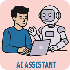 Robot Assistant. Consultant with Artificial Intelligence. Icon of a humanoid robot symbolizing customer support and consultation using artificial intelligence.