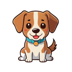 Cute Cartoon Puppy Dog with Blue Collar Sitting and Smiling Playful Expression