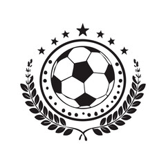 Obraz premium Monochrome soccer ball emblem with laurel wreath and stars symbolizing championship victory