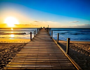 Obraz premium Sunrise over a tranquil beach pier