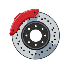 Automotive brake disc and caliper assembly in red and gray