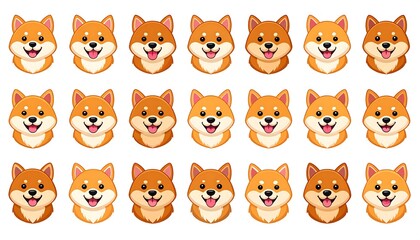 Cute Shiba Inu faces in a grid pattern